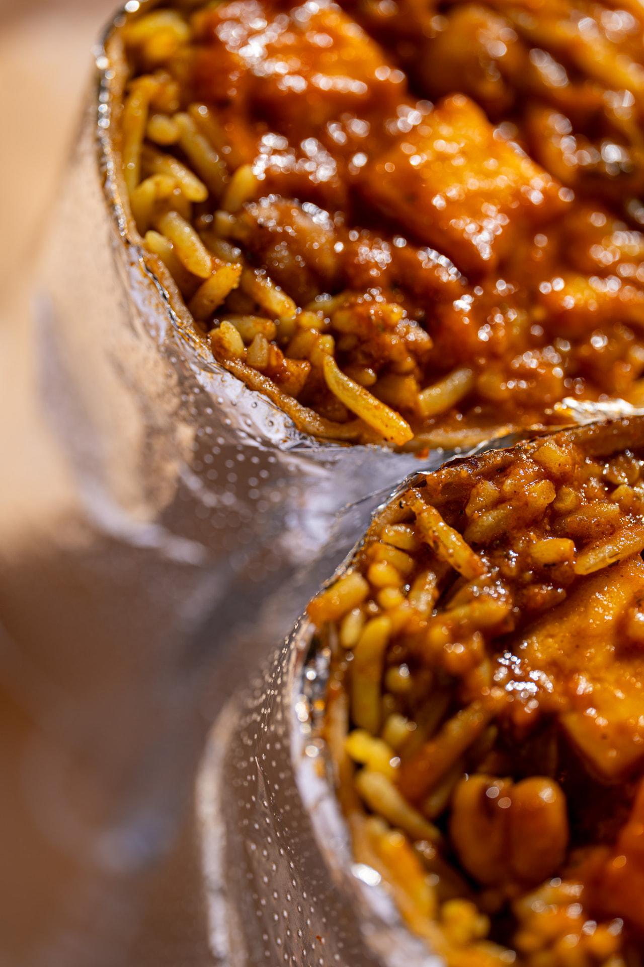 Paneer tikka masala burrito, close up
