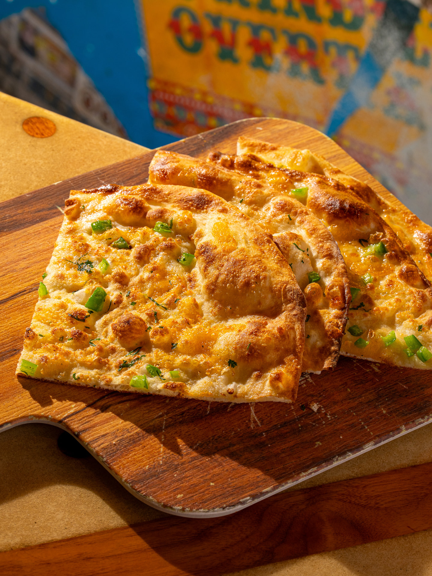 Chili cheese naan, angled