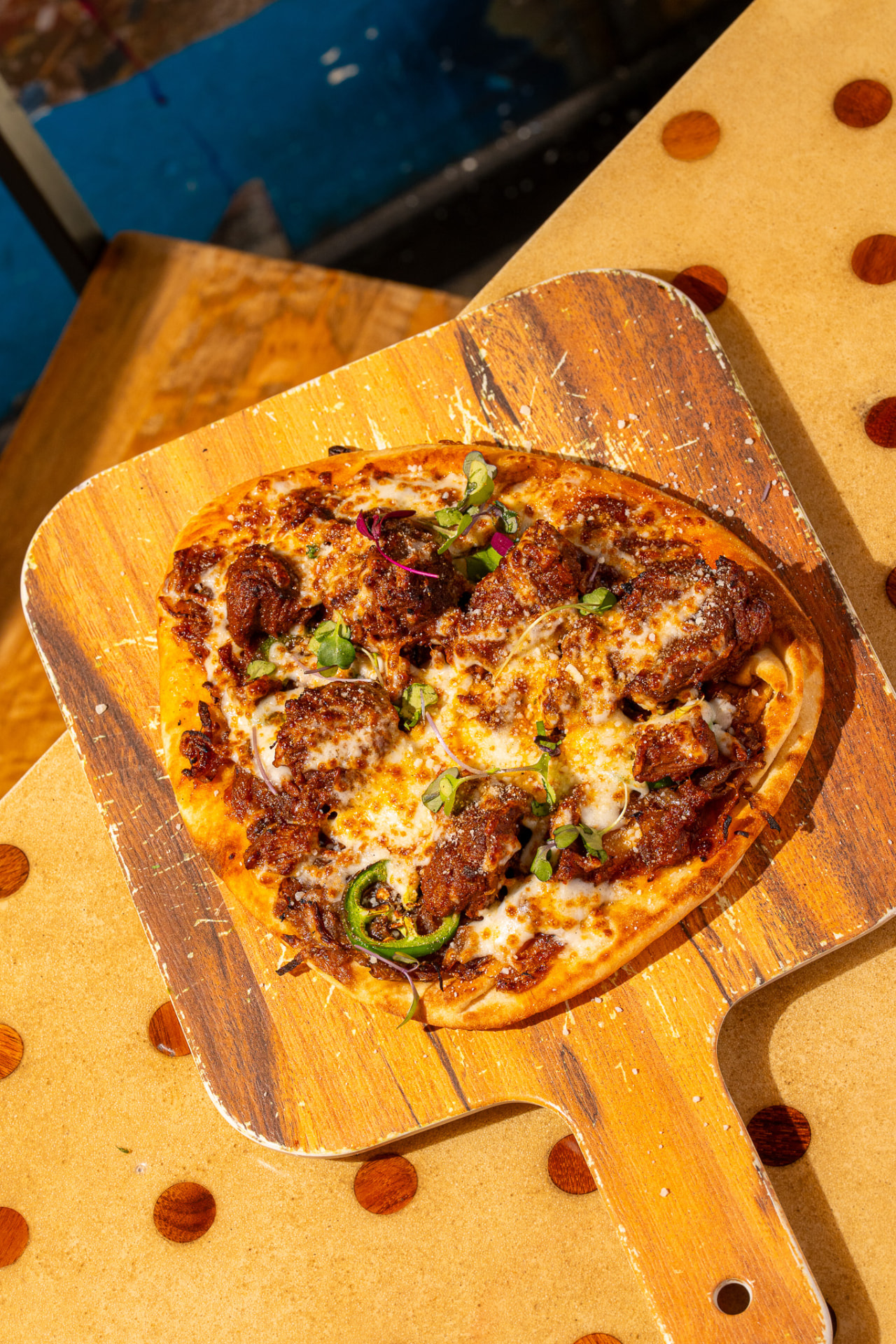 Naughty Naan on the board, overhead