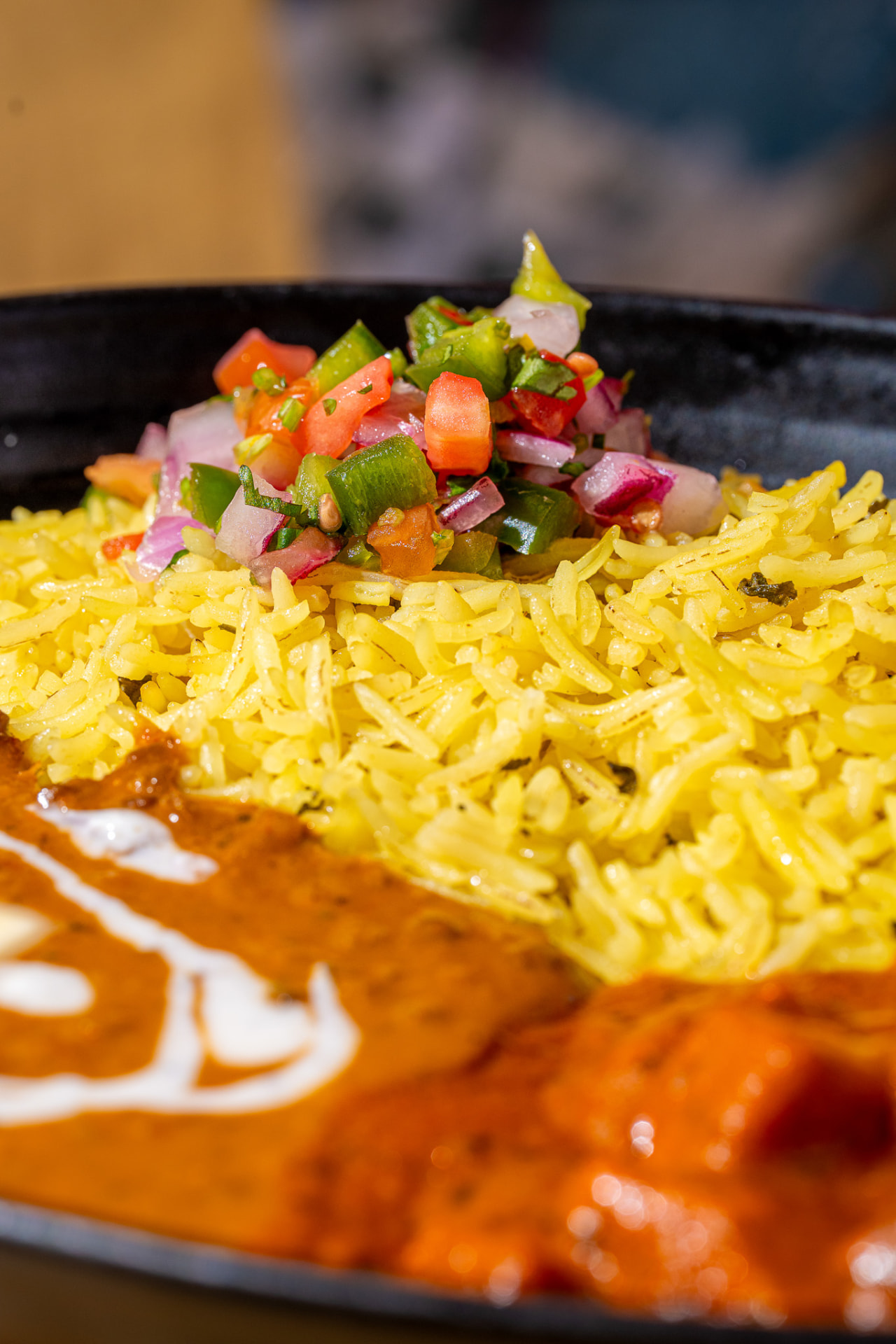Basmati rice and pico in the bowl