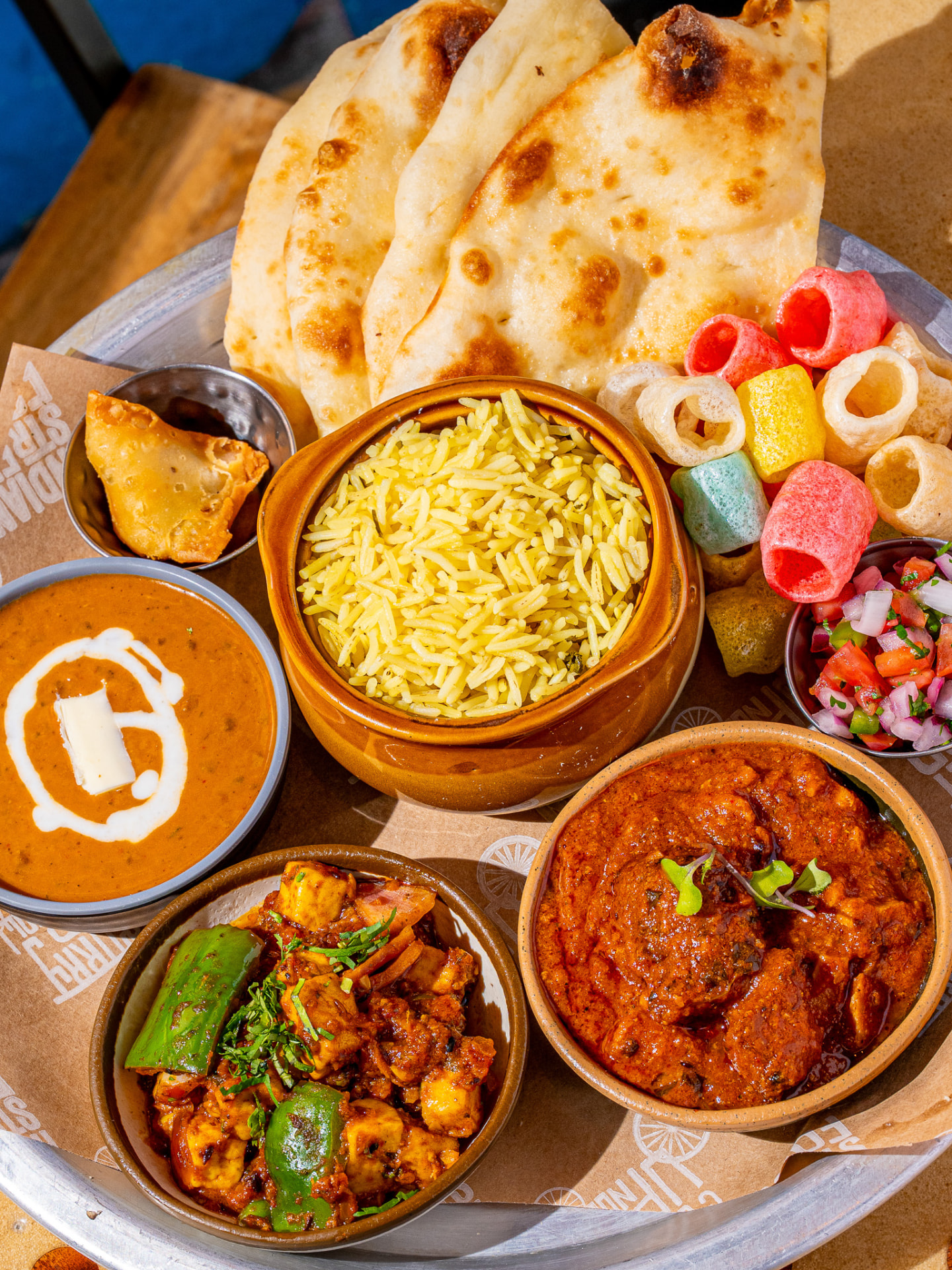 Thali platter, overhead close up
