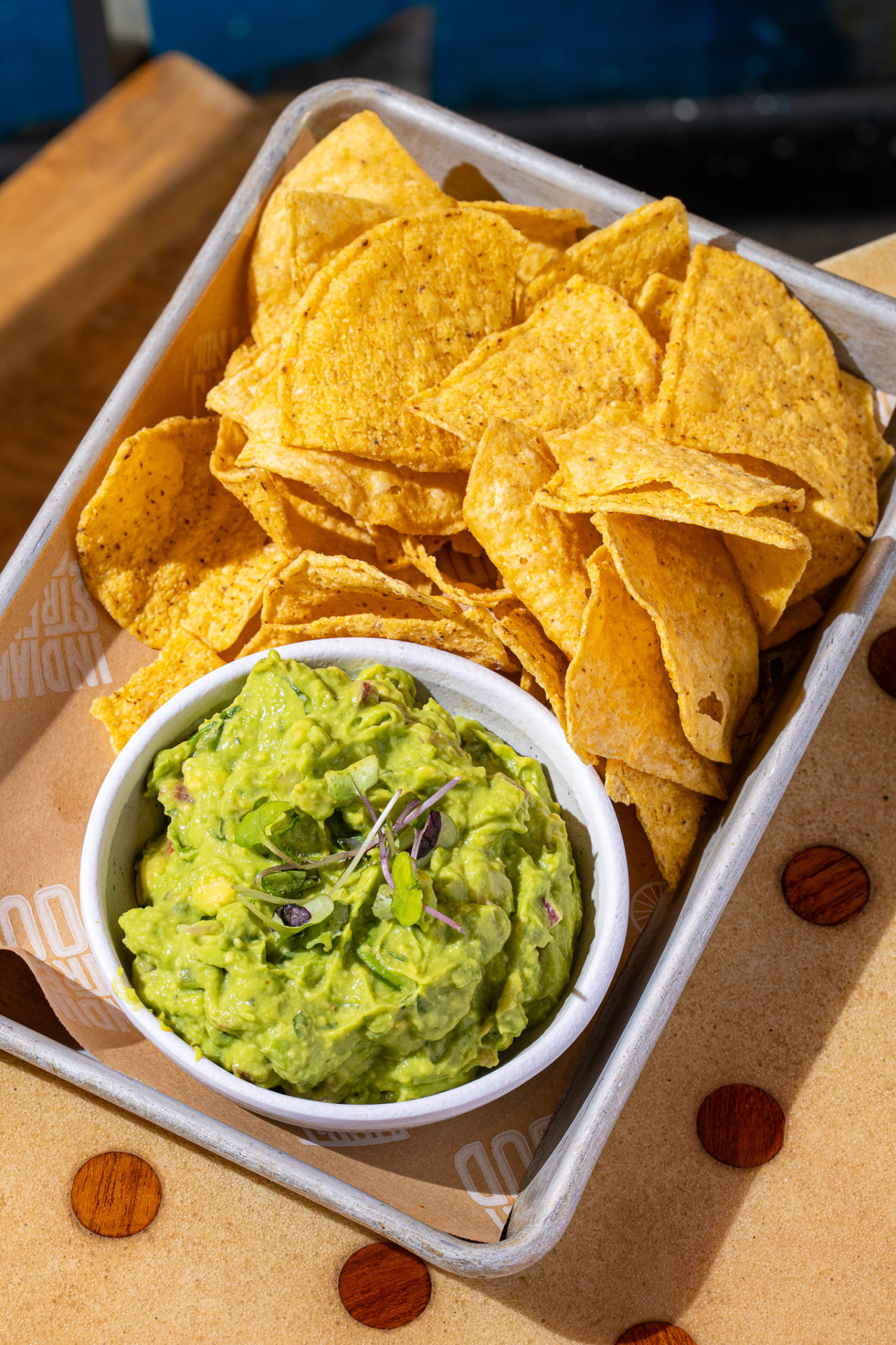 Guac and chips, overhead