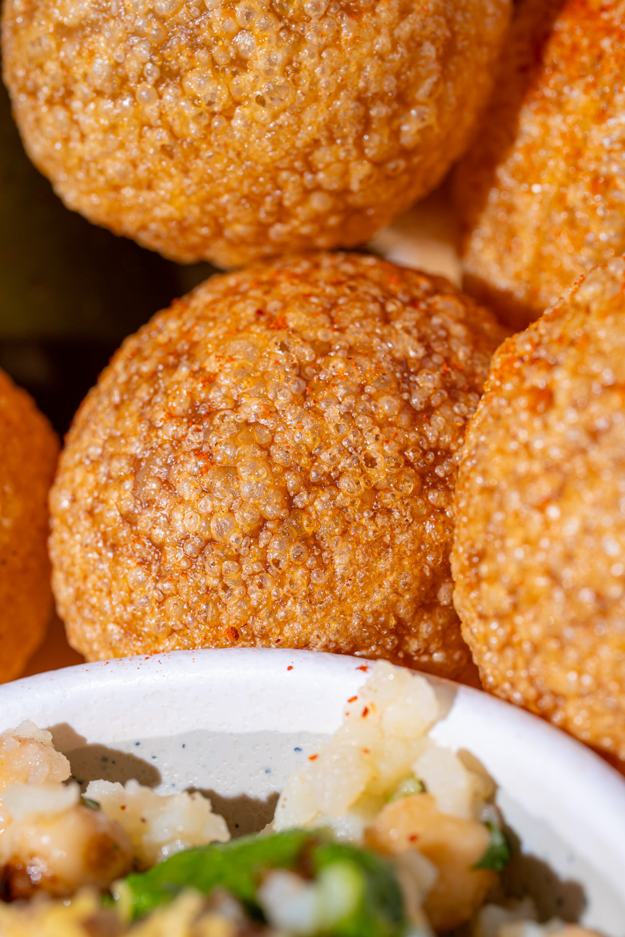 Pani Puri, macro on the puri shells