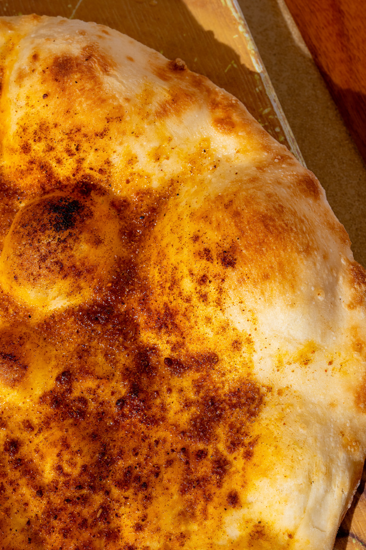 Burnt chili garlic naan, close up