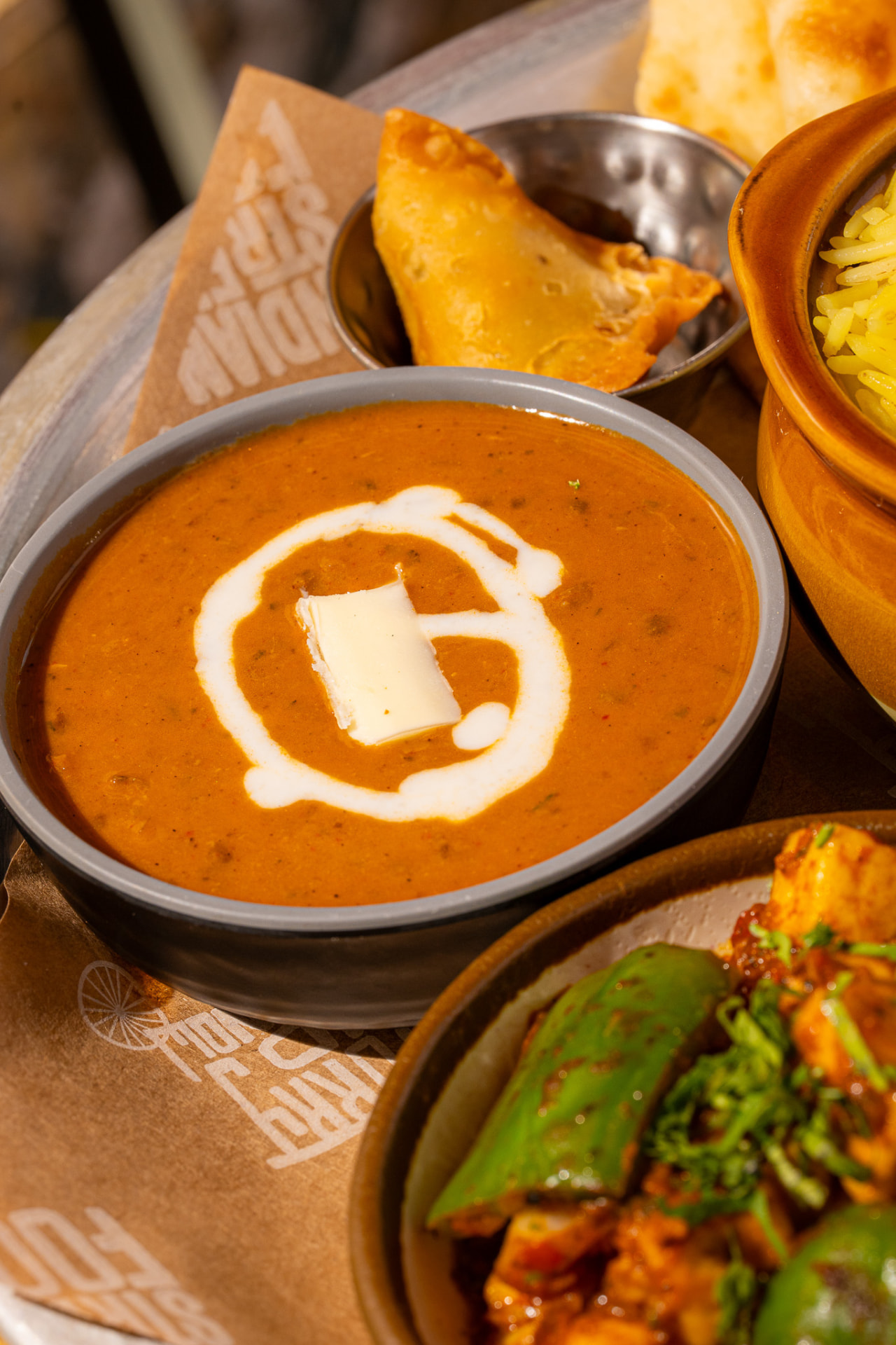 Thali: daal with cream and butter, plus samosa