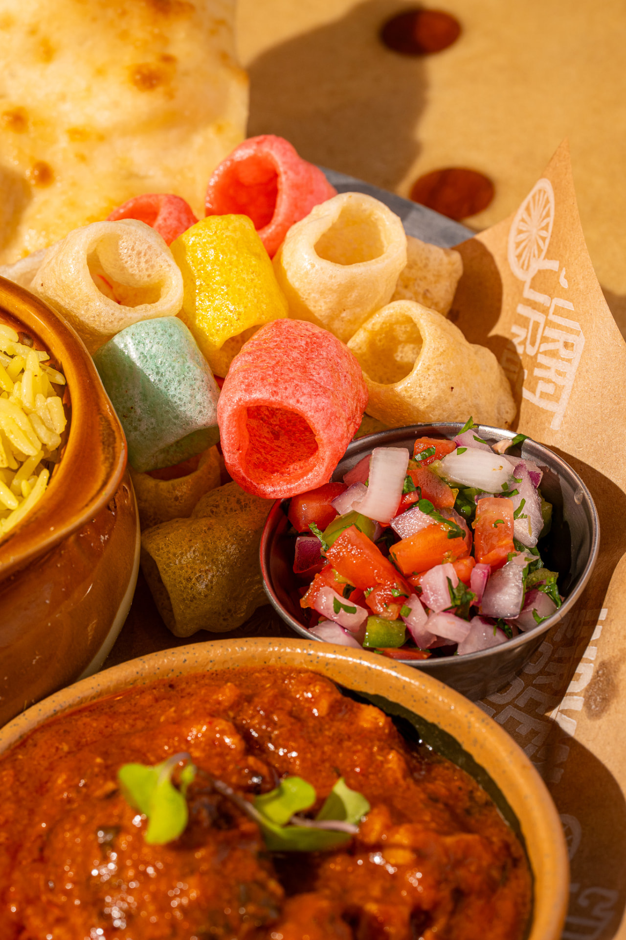 Thali: sago papad and pico, close up