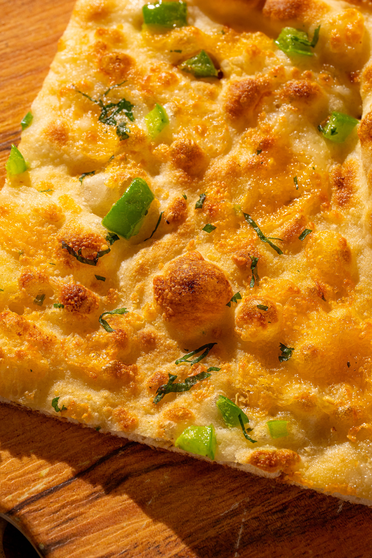 Chili cheese naan, close up