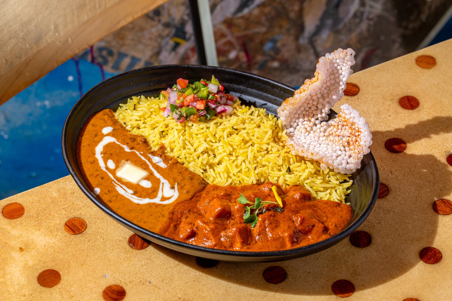 Bowl with dal makhani and butter chicken