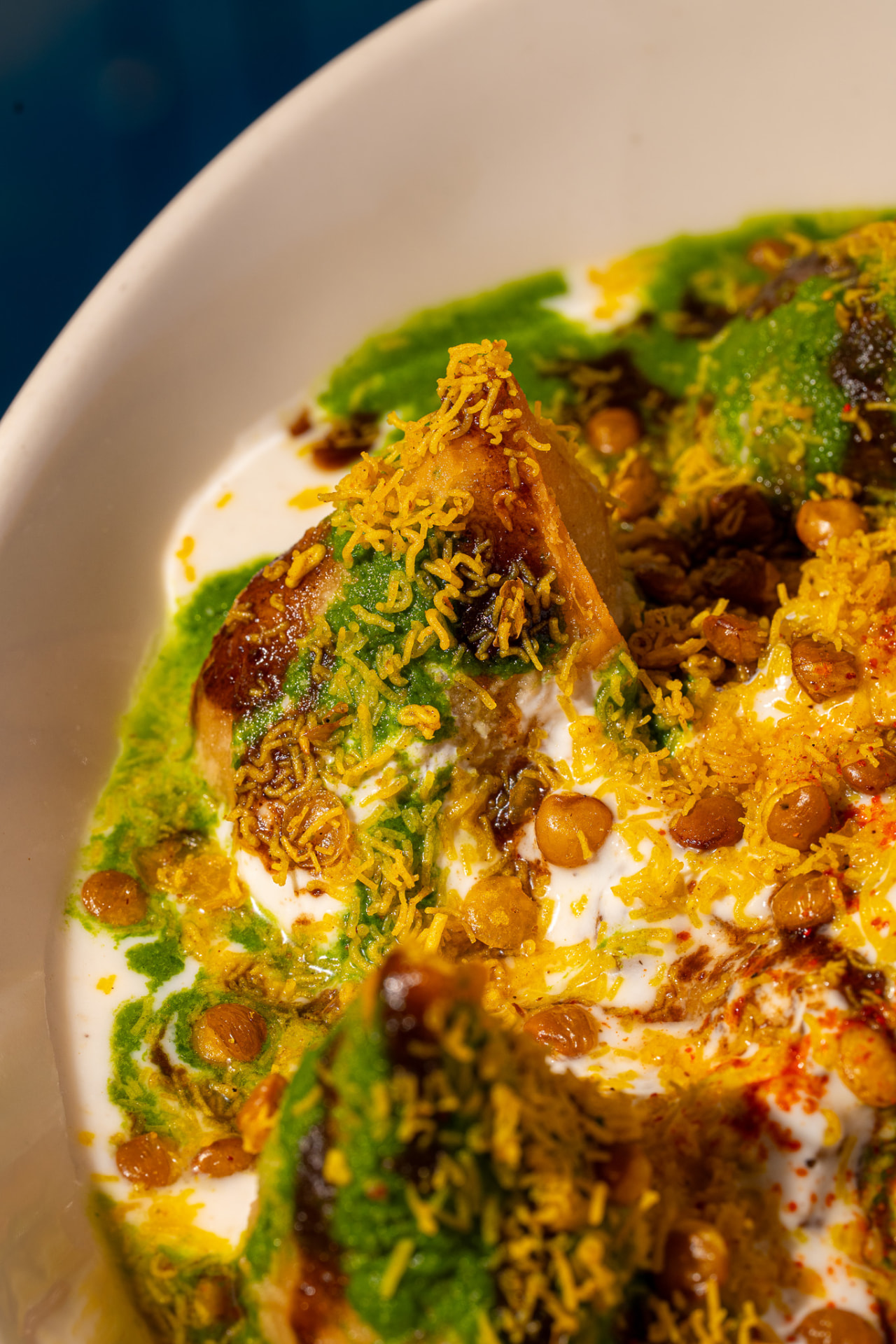 Samosa Chaat, macro on a samosa piece