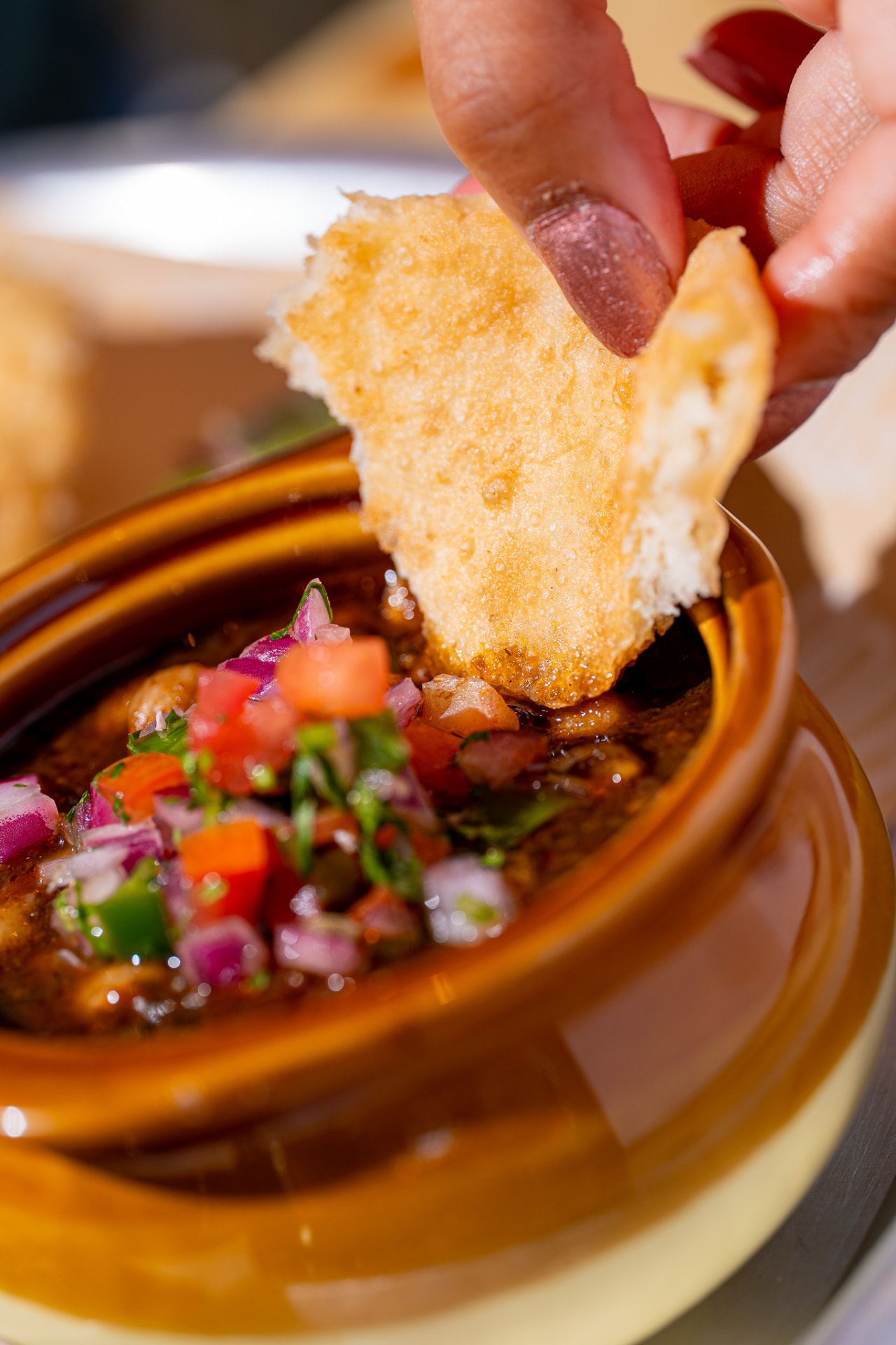 Chole bhature, close up on the dip