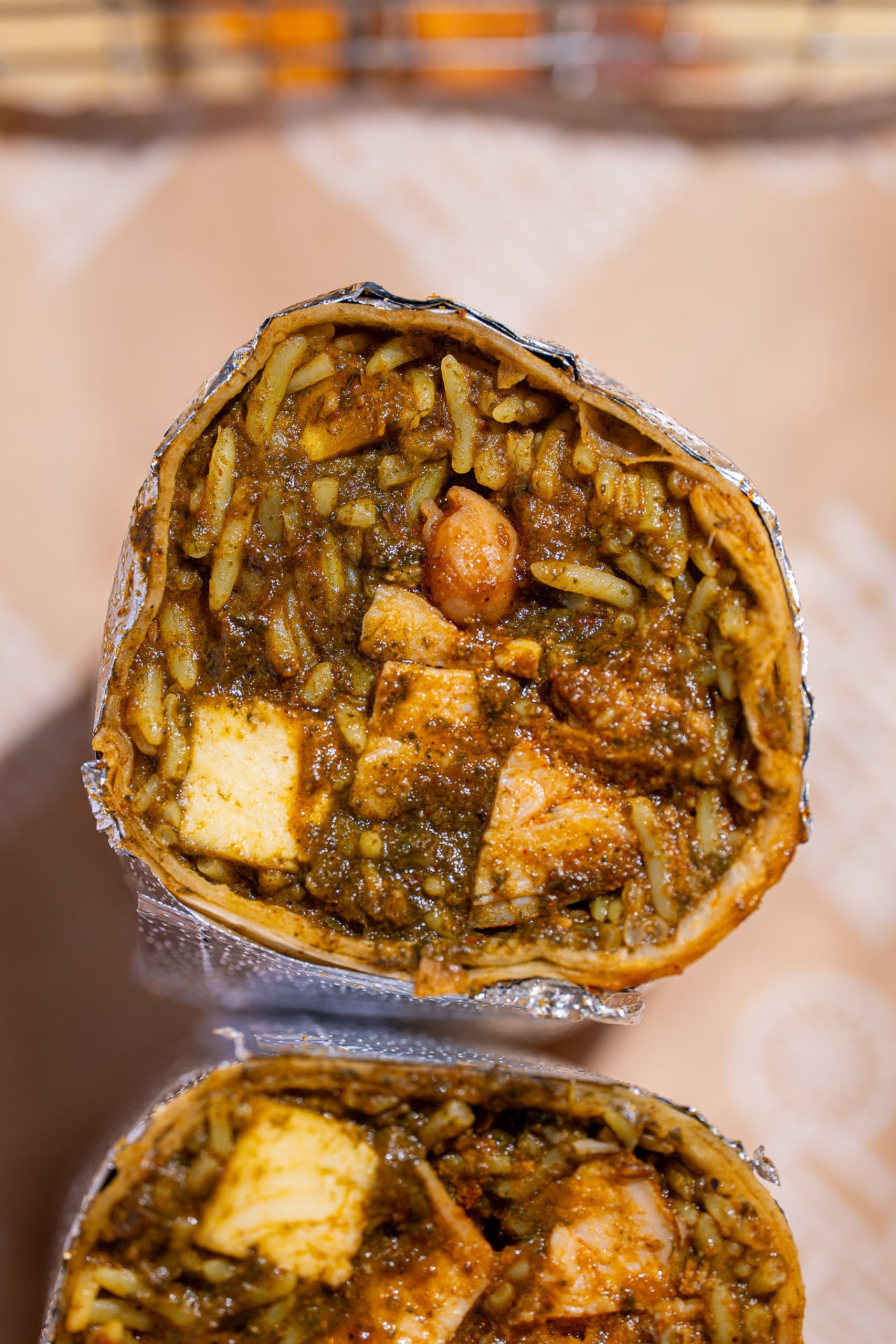 Punjabi by Nature burrito, cut face up close