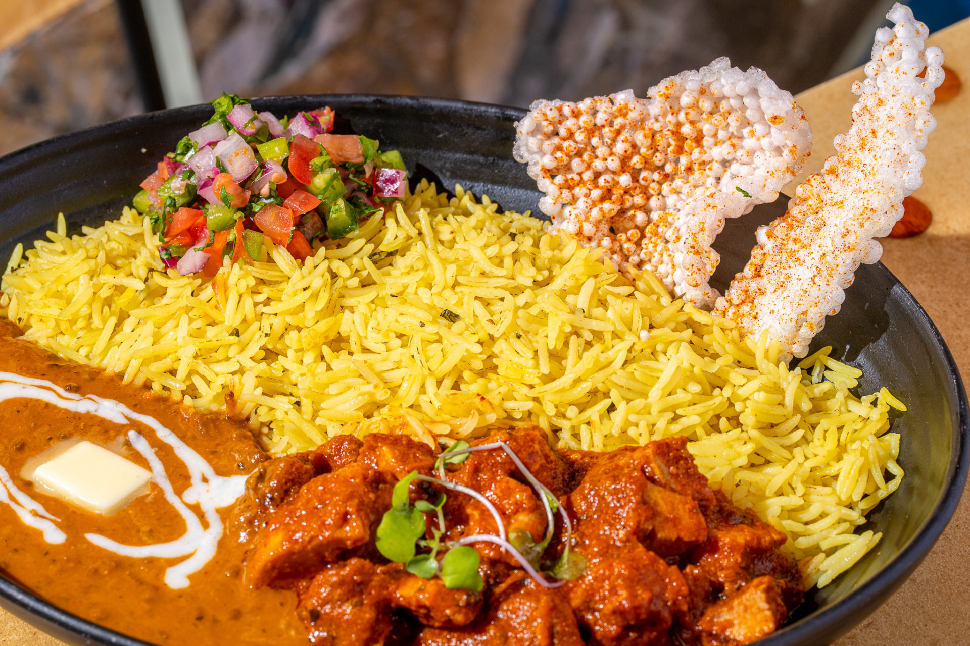 Tikka masala bowl with daal, close up