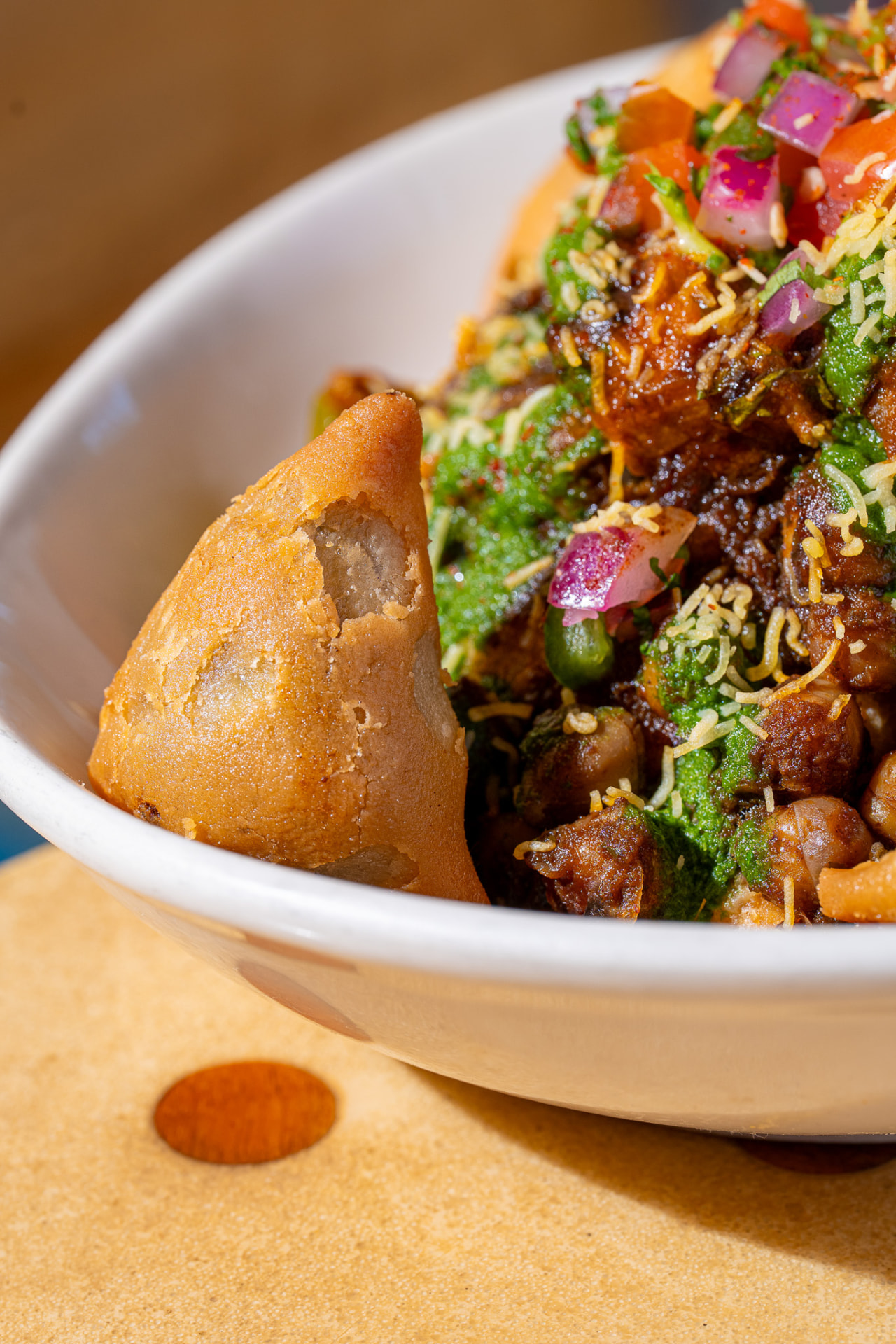 Deconstructed Samosa, macro on the mini samosa corner