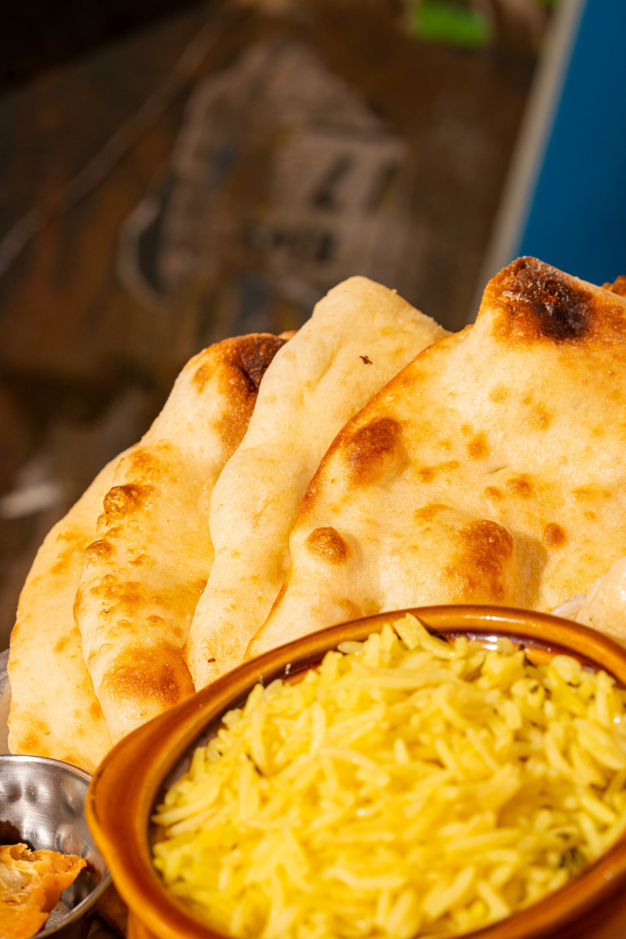 Thali: naan close up with rice