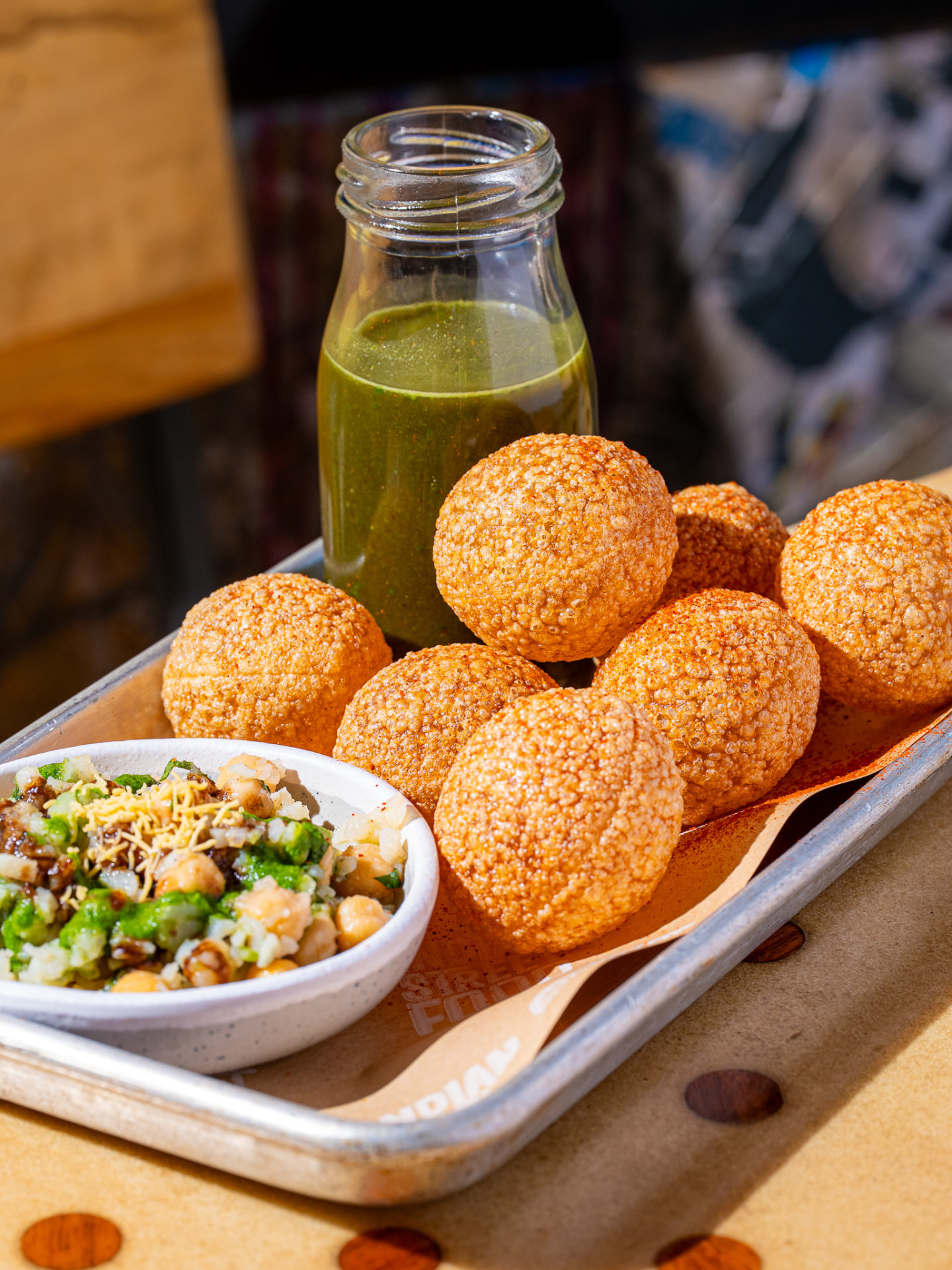 Pani Puri with pani bottle and filling