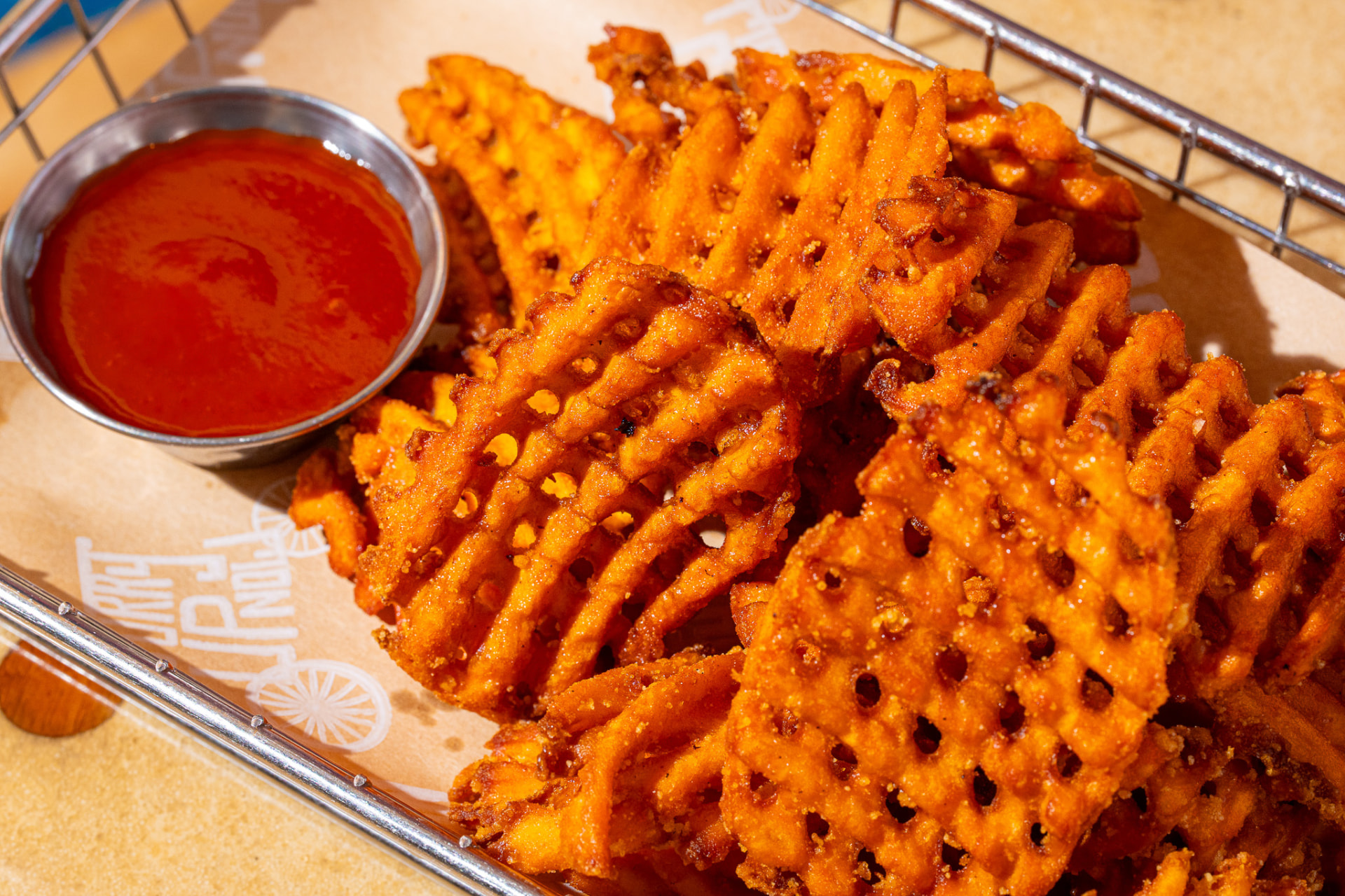 Sweet potato waffle fries, close up