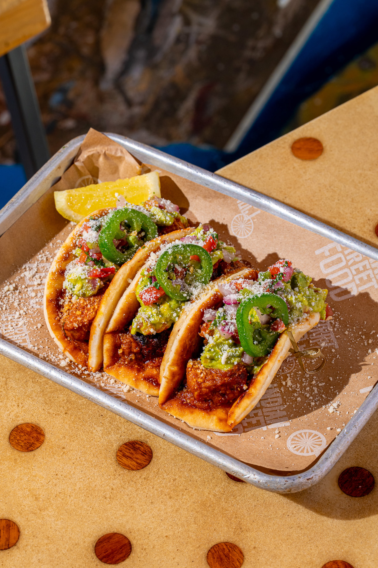 Tacos on the tray, with lemon