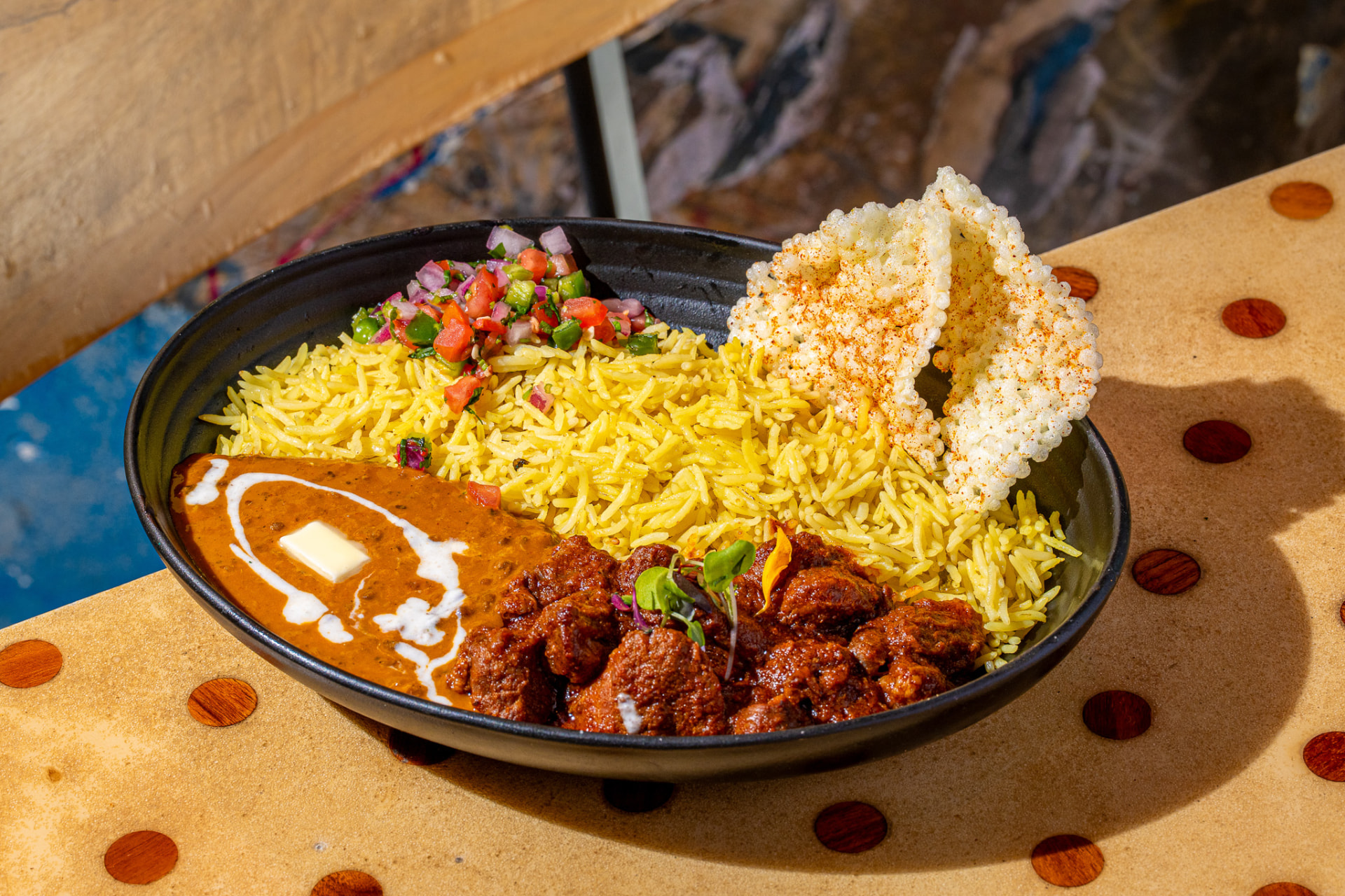 Bowl with dal makhani and lamb