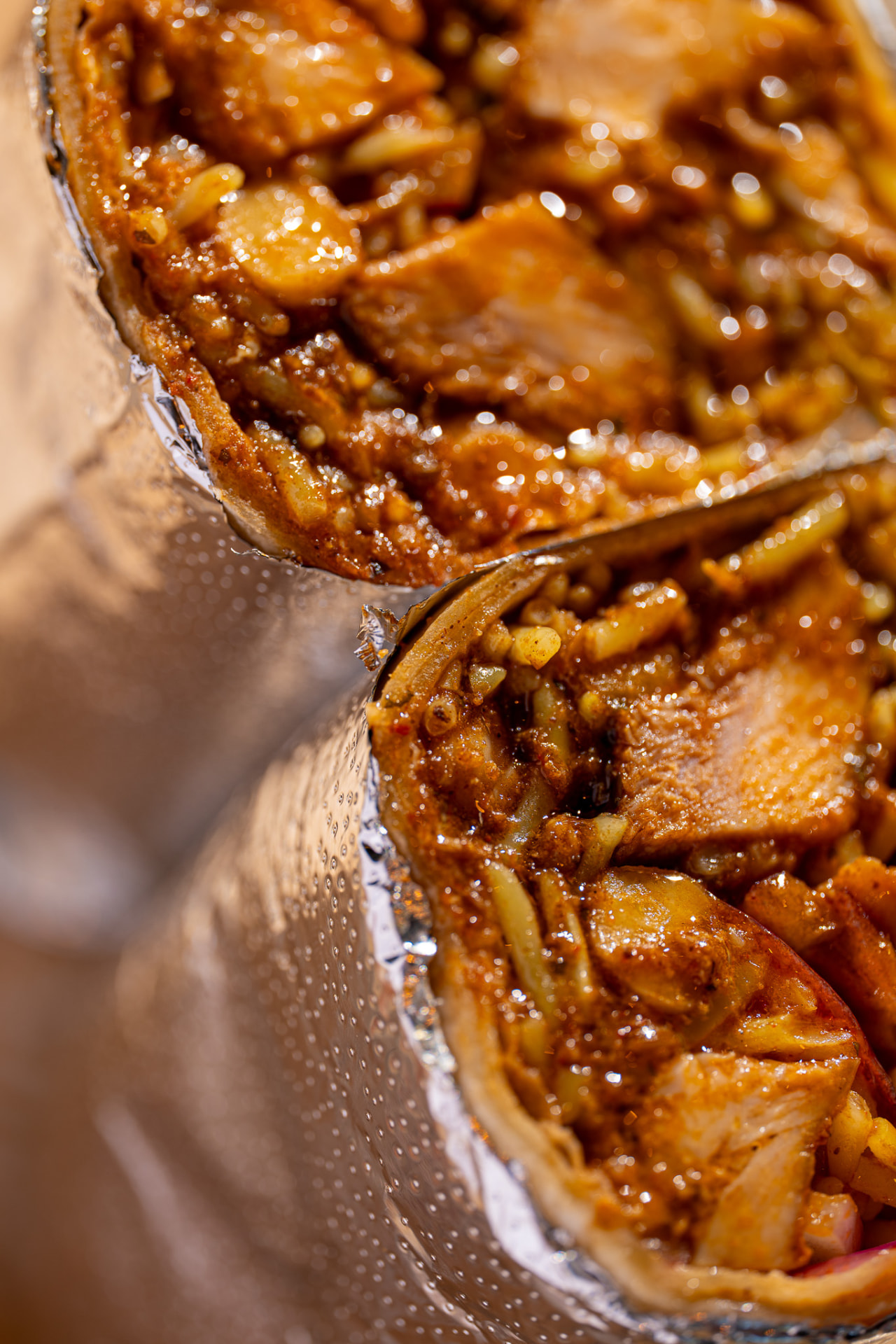 Chicken tikka burrito, macro detail