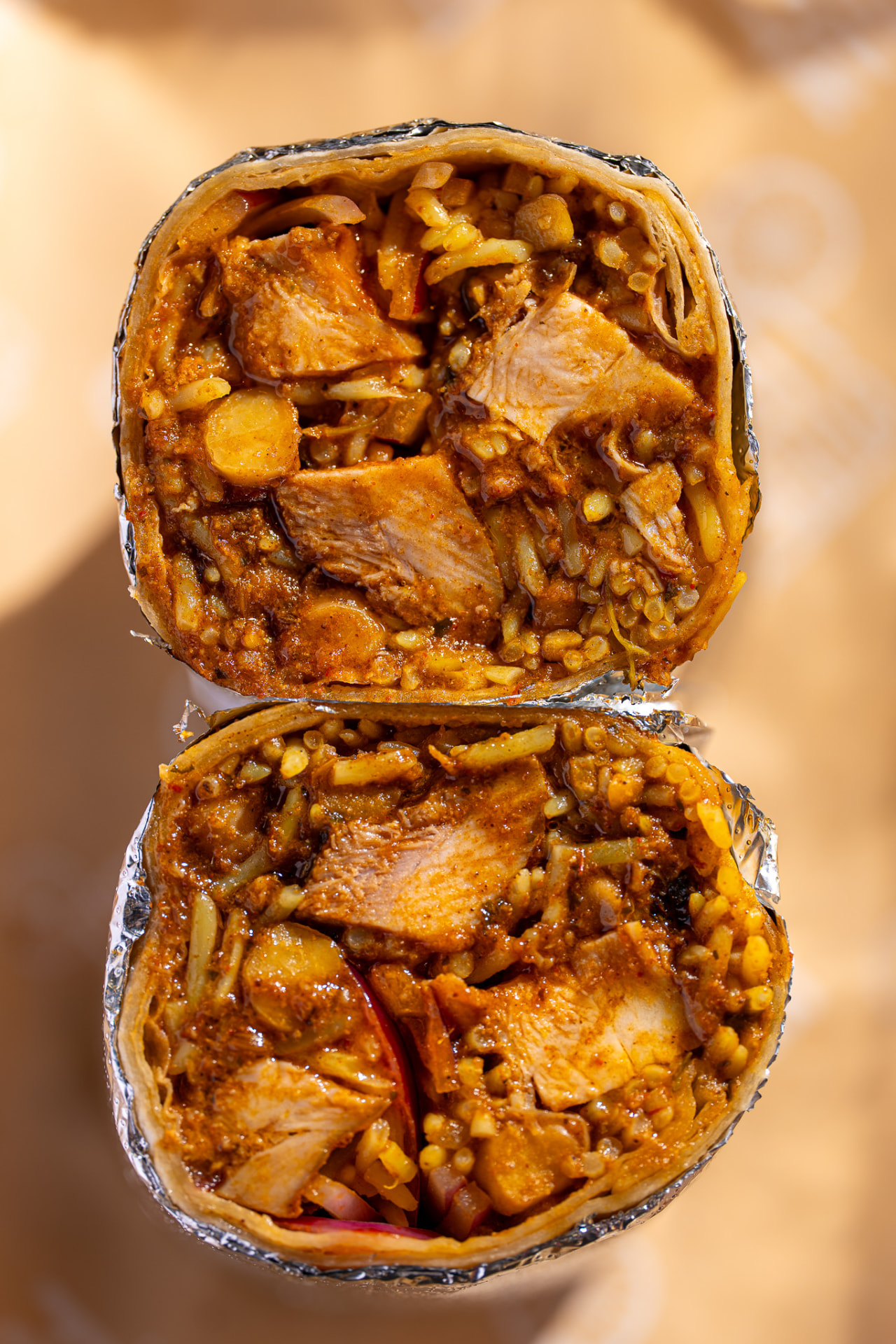 Chicken tikka burrito cross section