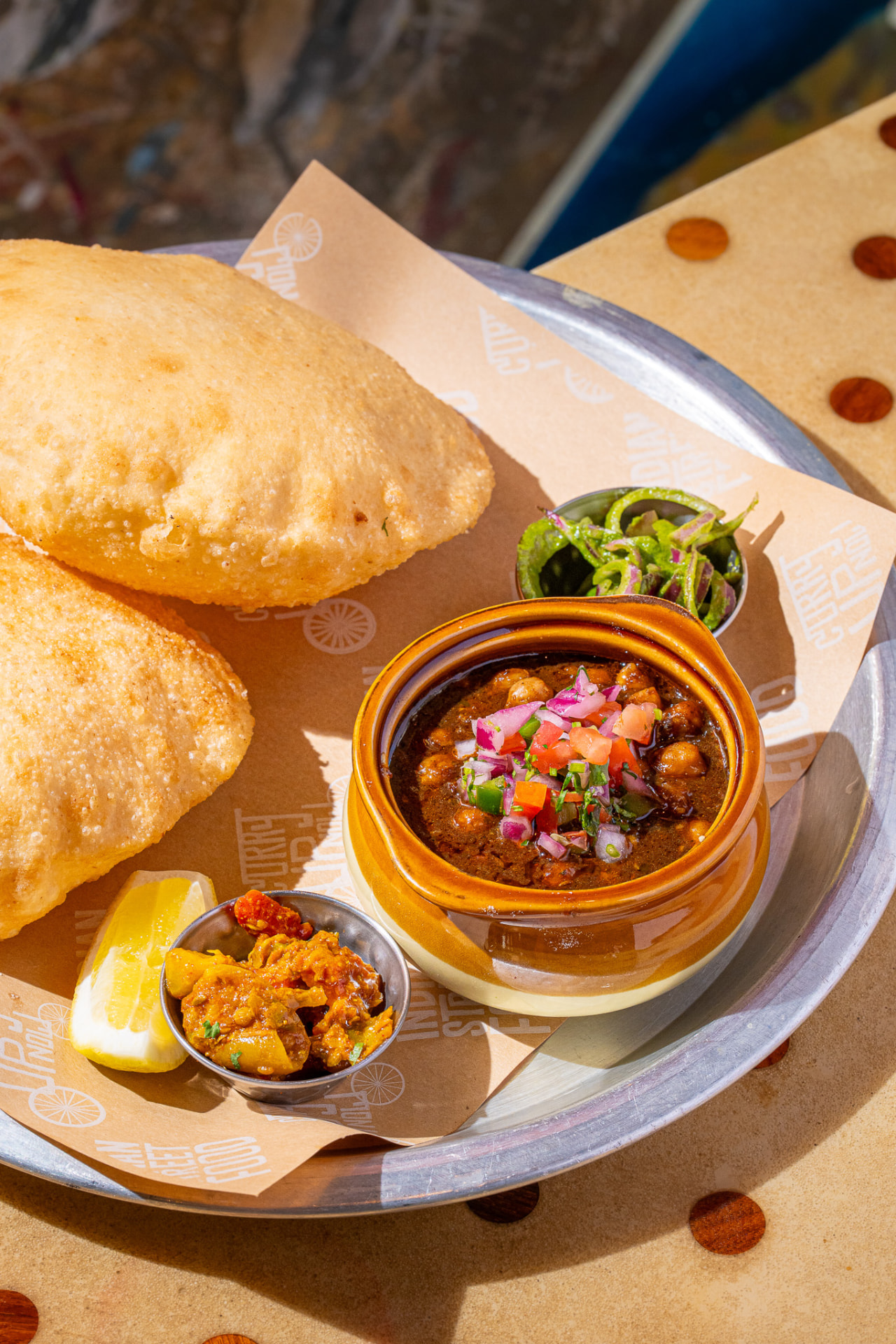 Chole bhature, angled on the chana pot