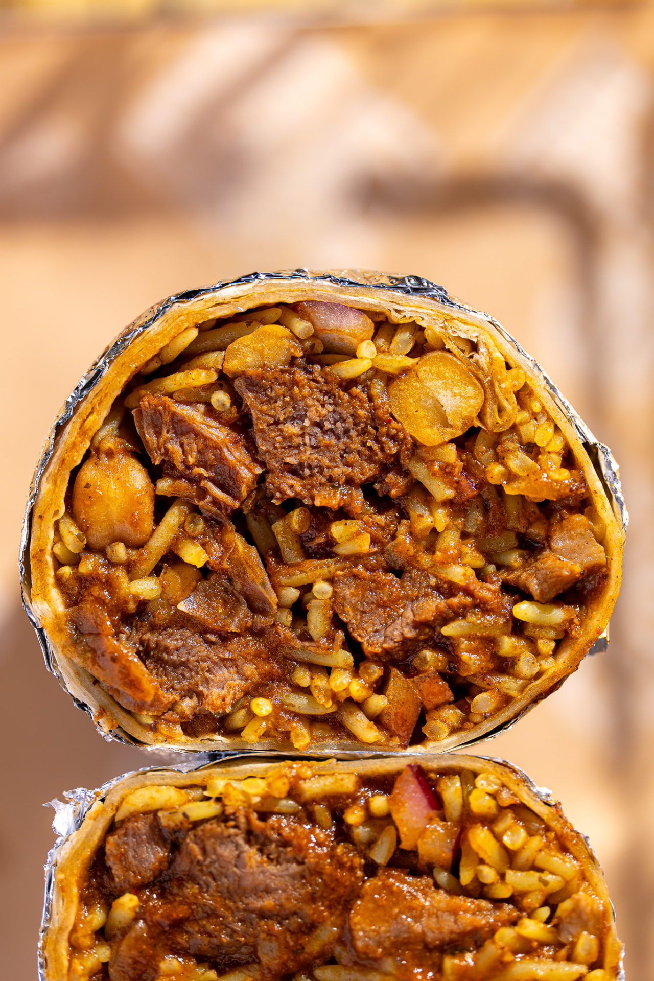 Lamb burrito, close up on the build