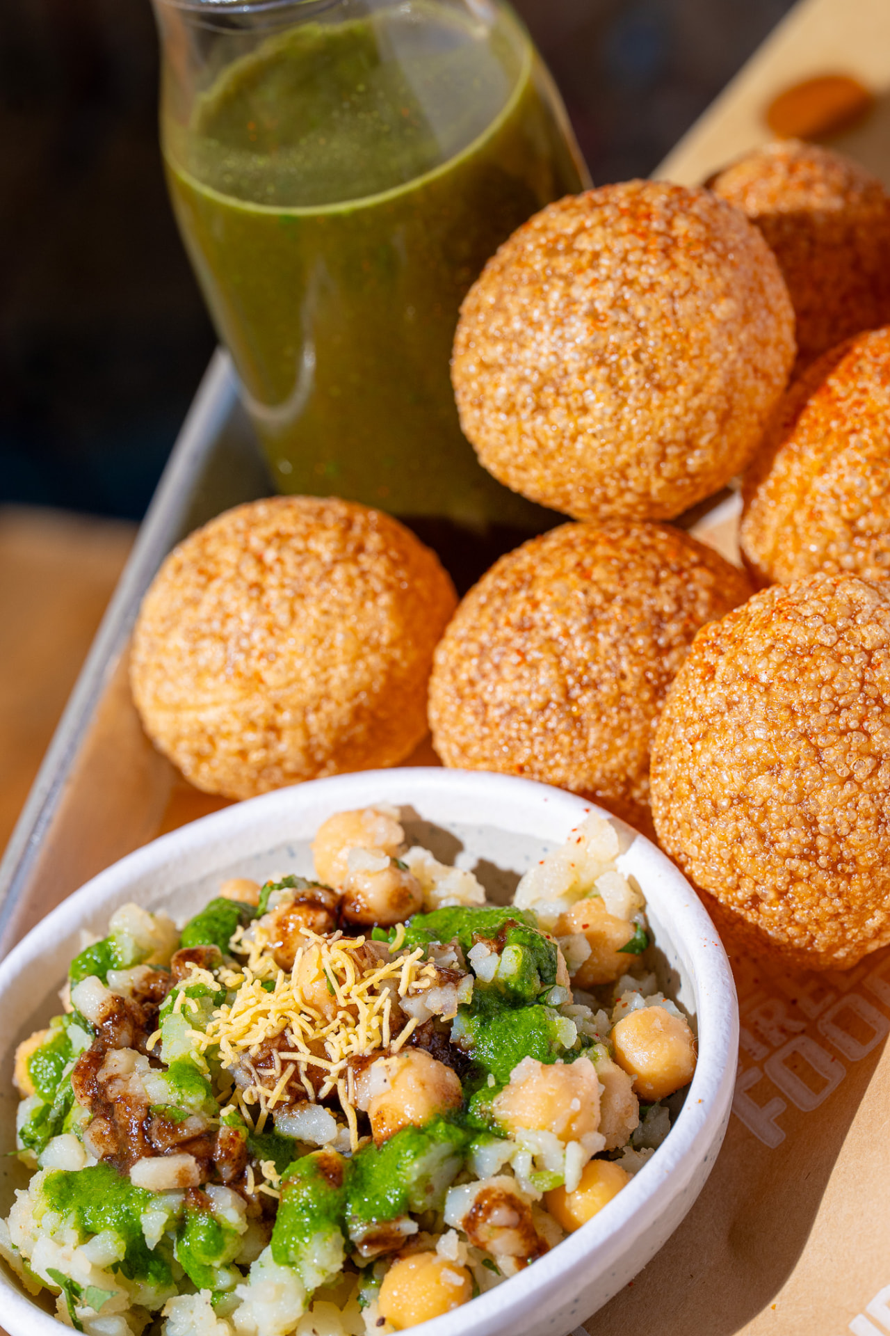 Pani Puri, filling bowl close up